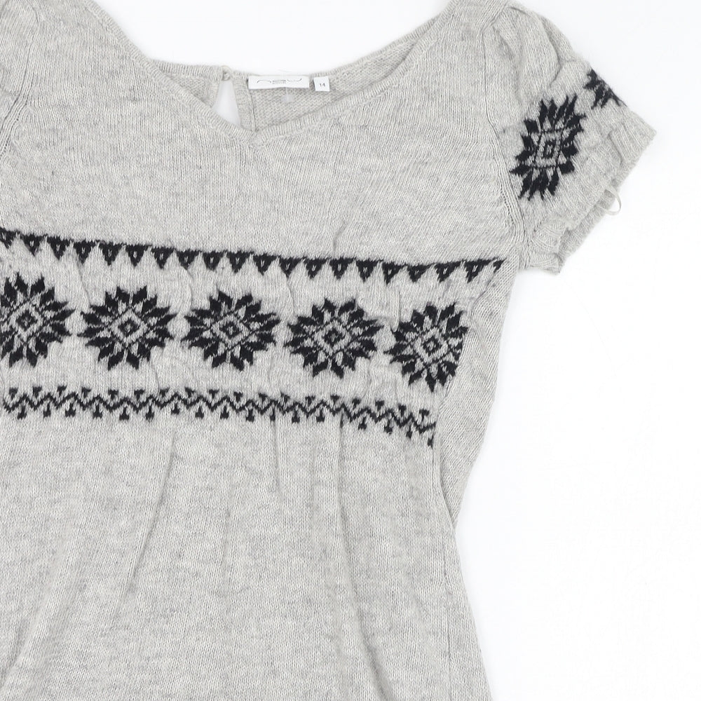 New Look Womens Grey Round Neck Fair Isle Acrylic Pullover Jumper Size 14