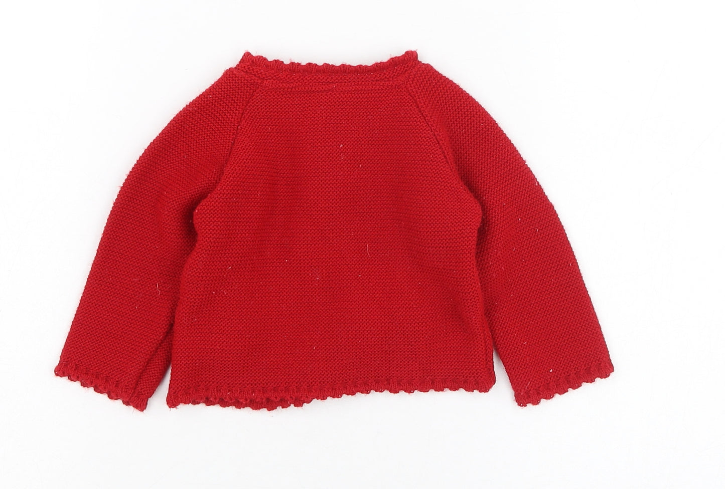 PEX Girls Red  Acrylic Cardigan Jumper Size 6-9 Months  Hook & Loop