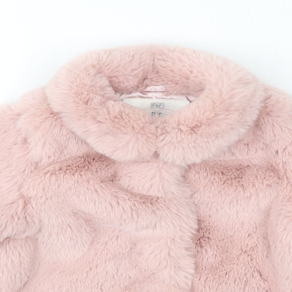 F&F Girls Pink   Jacket  Size 18-24 Months   Snap - Faux Fur