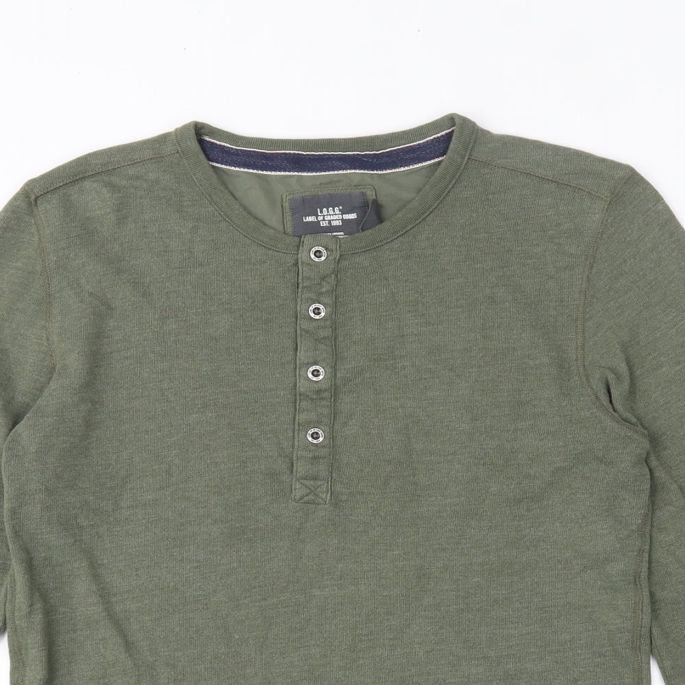 H&M Mens Green Round Neck  Cotton Pullover Jumper Size M