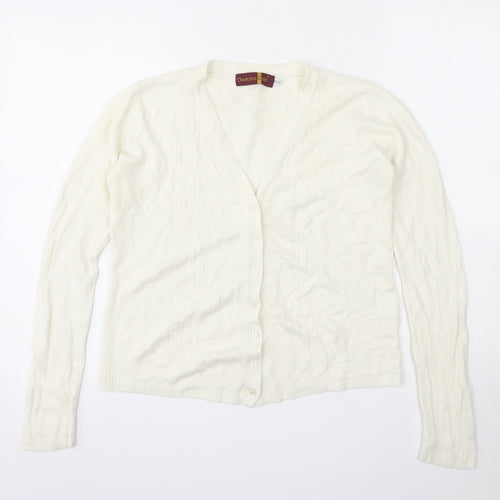 Charlotte Gold  Womens Ivory V-Neck  Acrylic Cardigan Jumper Size 10