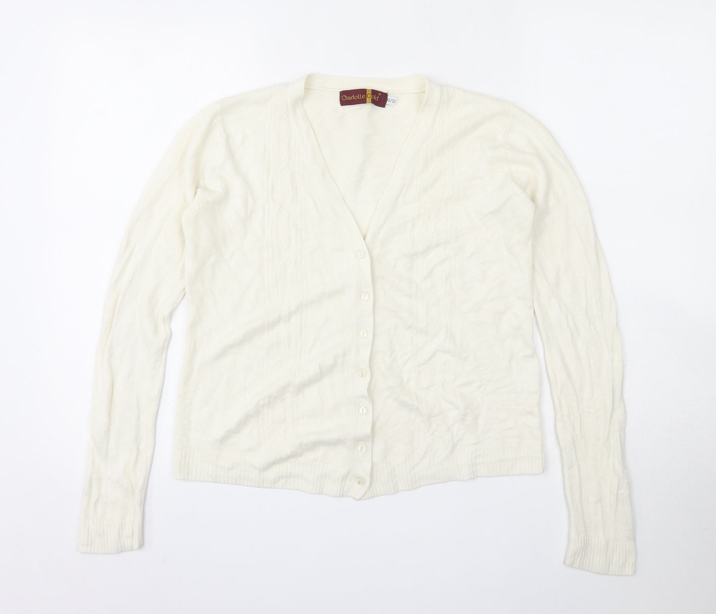 Charlotte Gold  Womens Ivory V-Neck  Acrylic Cardigan Jumper Size 10