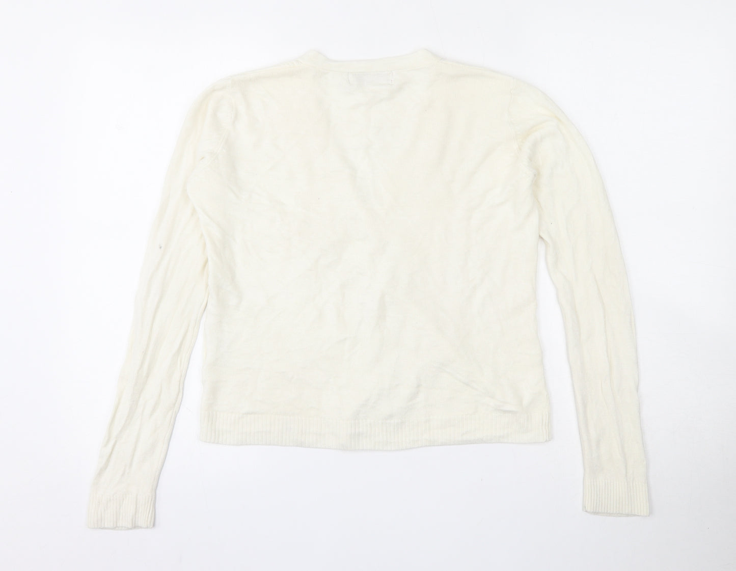 Charlotte Gold  Womens Ivory V-Neck  Acrylic Cardigan Jumper Size 10
