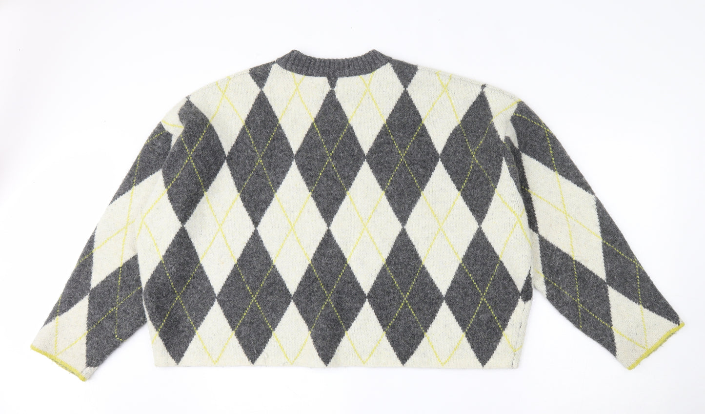 Pringle x H&M Womens Grey Round Neck Argyle/Diamond Polyester Pullover Jumper Size XL