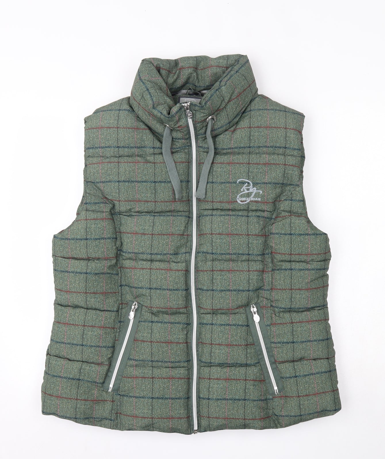 RY Equestrian Womens Green Plaid  Gilet Jacket Size 2XL  Zip