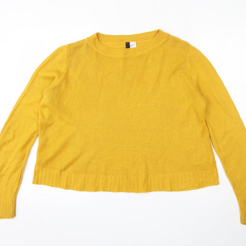 H&M Womens Yellow Round Neck  Acrylic Henley Jumper Size S