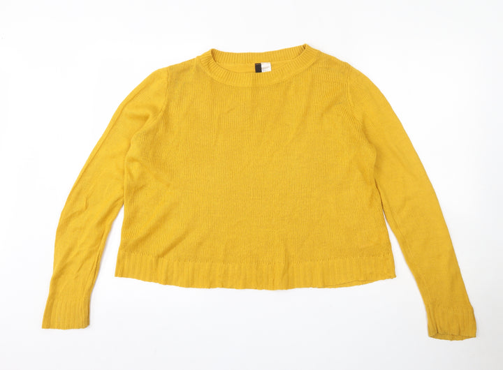 H&M Womens Yellow Round Neck Acrylic Henley Jumper Size S
