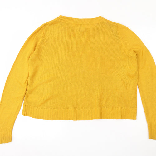 H&M Womens Yellow Round Neck  Acrylic Henley Jumper Size S