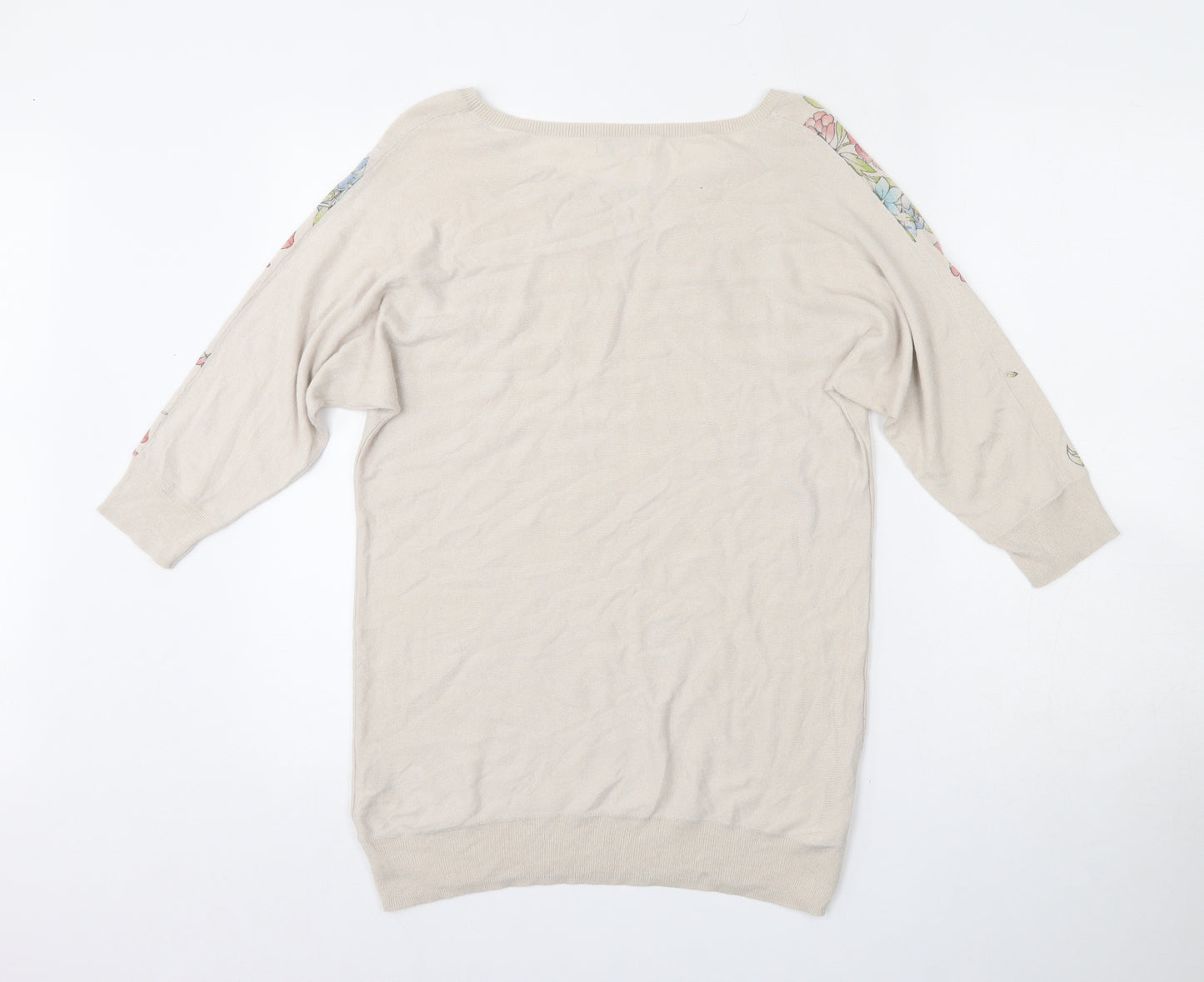 Monsoon Womens Beige Round Neck Floral Viscose Pullover Jumper Size M