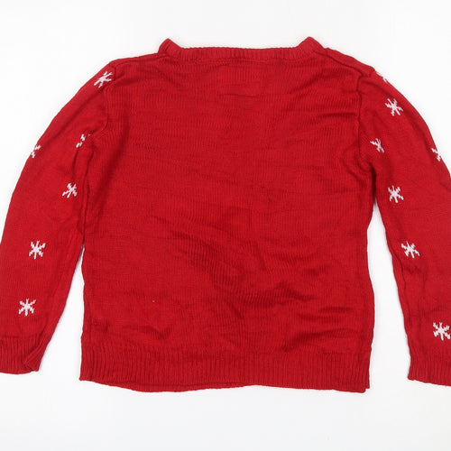 Primark Boys Red Round Neck Geometric Acrylic Pullover Jumper Size 7-8 Years   - Christmas reindeer