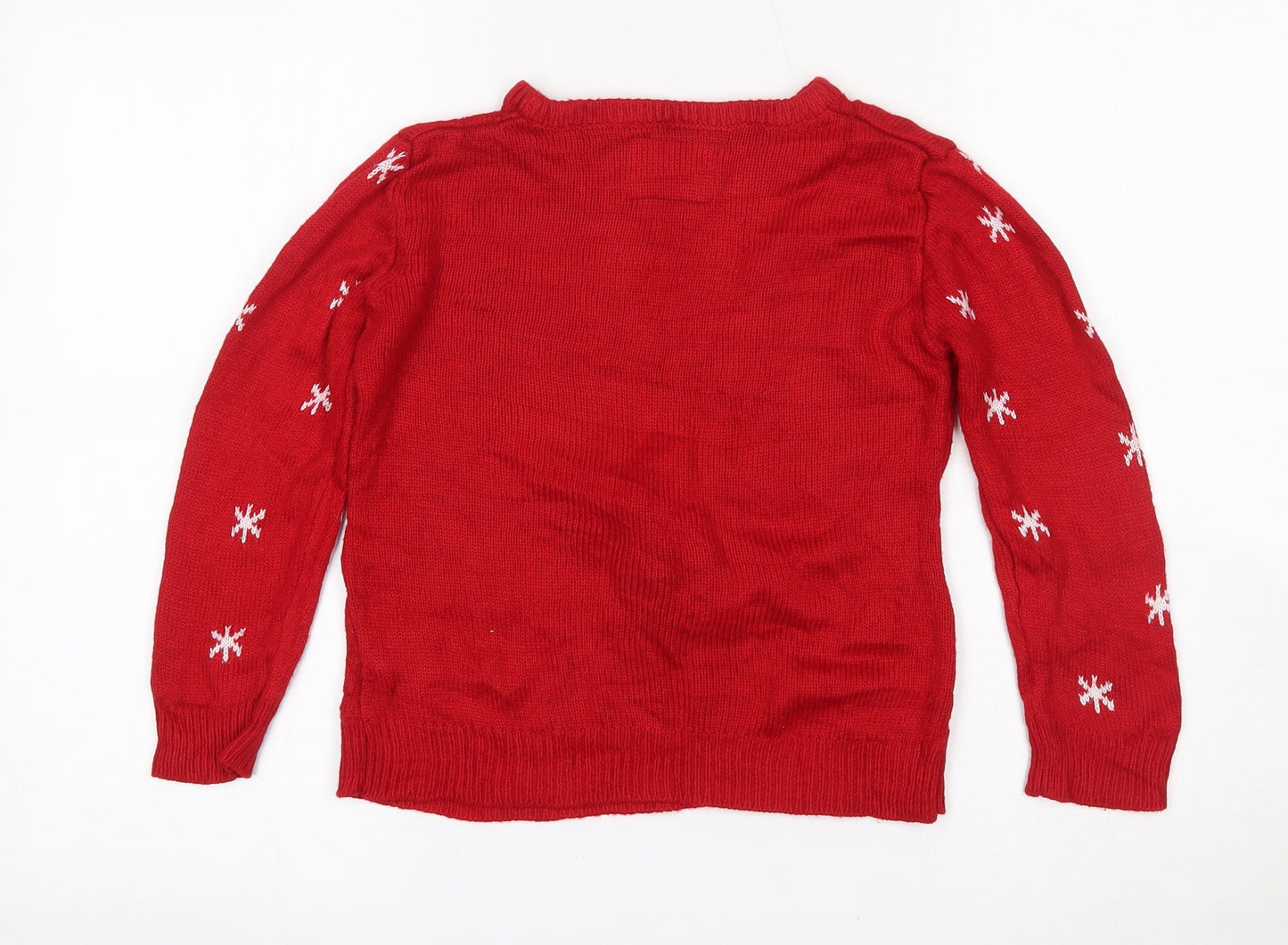 Primark Boys Red Round Neck Geometric Acrylic Pullover Jumper Size 7-8 Years   - Christmas reindeer