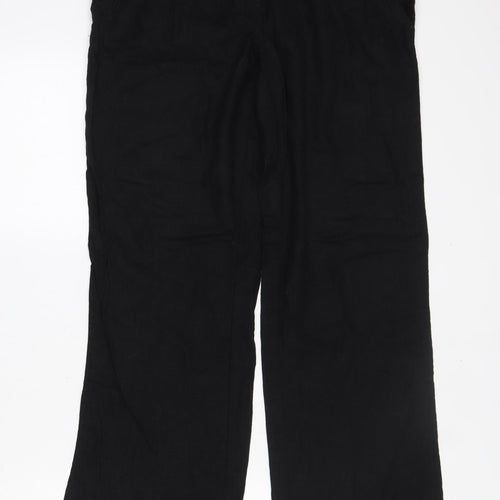 Parallel Womens Black  Linen Trousers  Size 14 L32 in Regular Drawstring