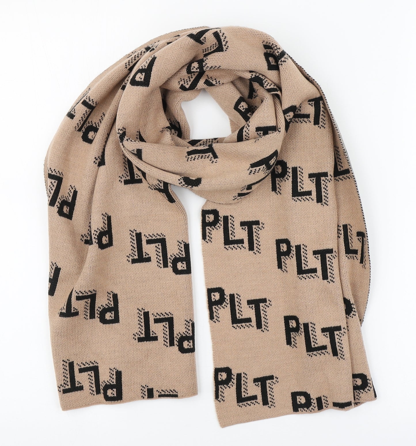 PRETTYLITTLETHING Womens Beige Geometric Polyester  Scarf    - Logo print