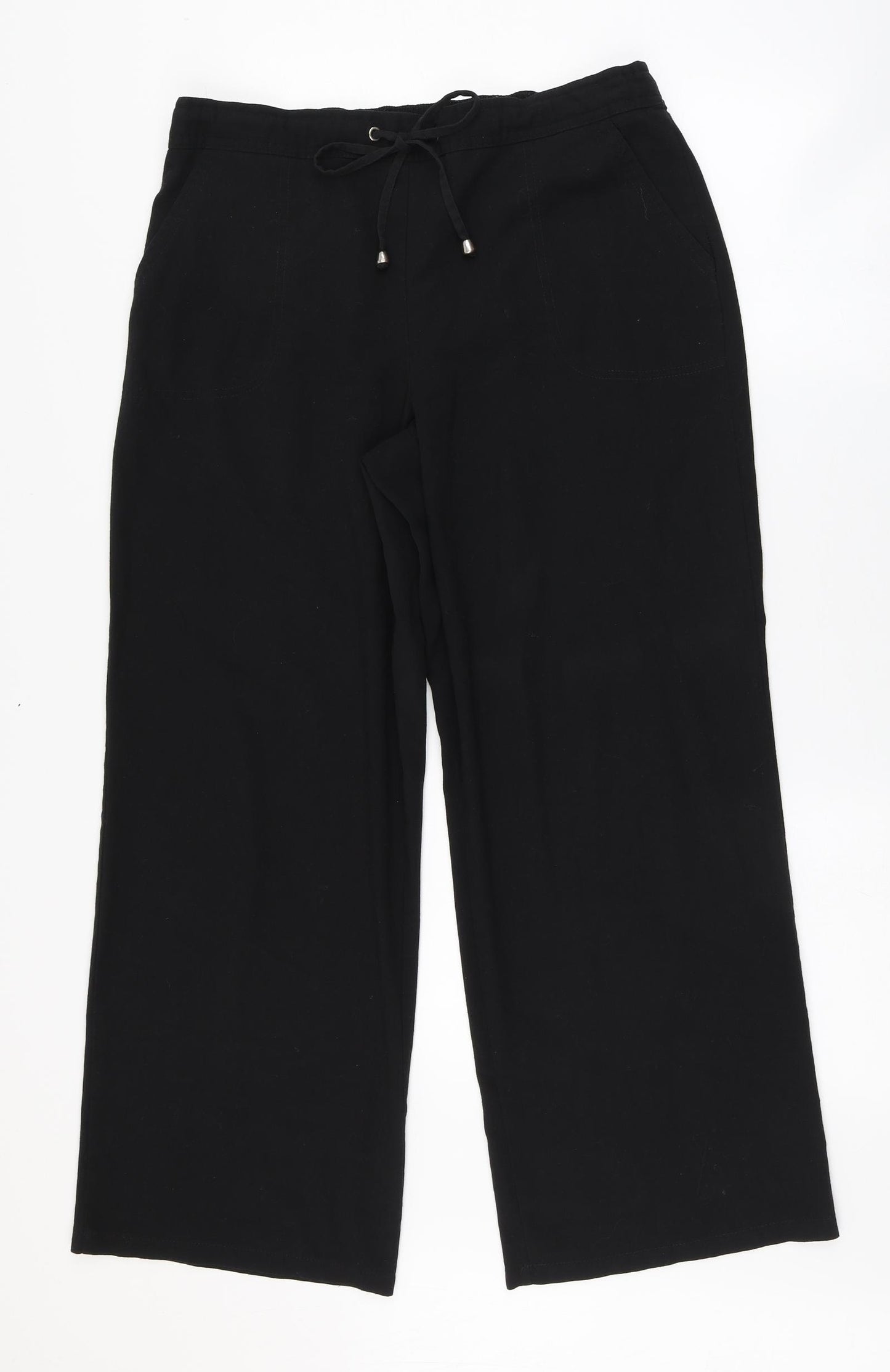 Papaya Womens Black  Polyester Trousers  Size 14 L29 in Regular Drawstring - Pockets