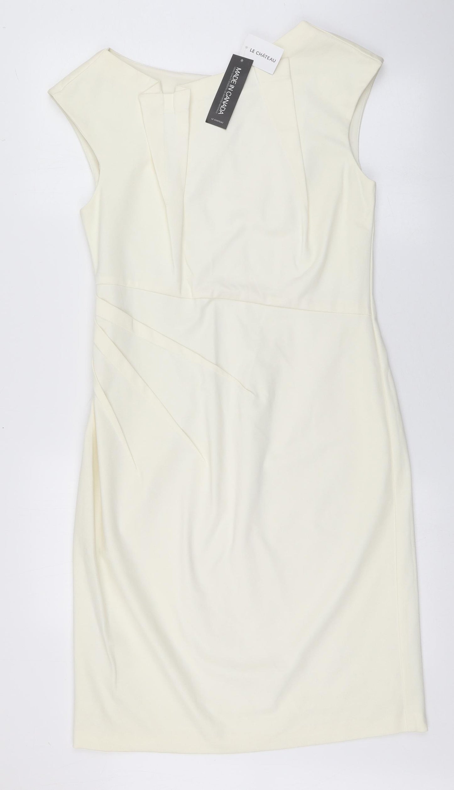 Le Chateau Womens Ivory  Rayon Pencil Dress  Size 14  Round Neck Zip - Occasion wear