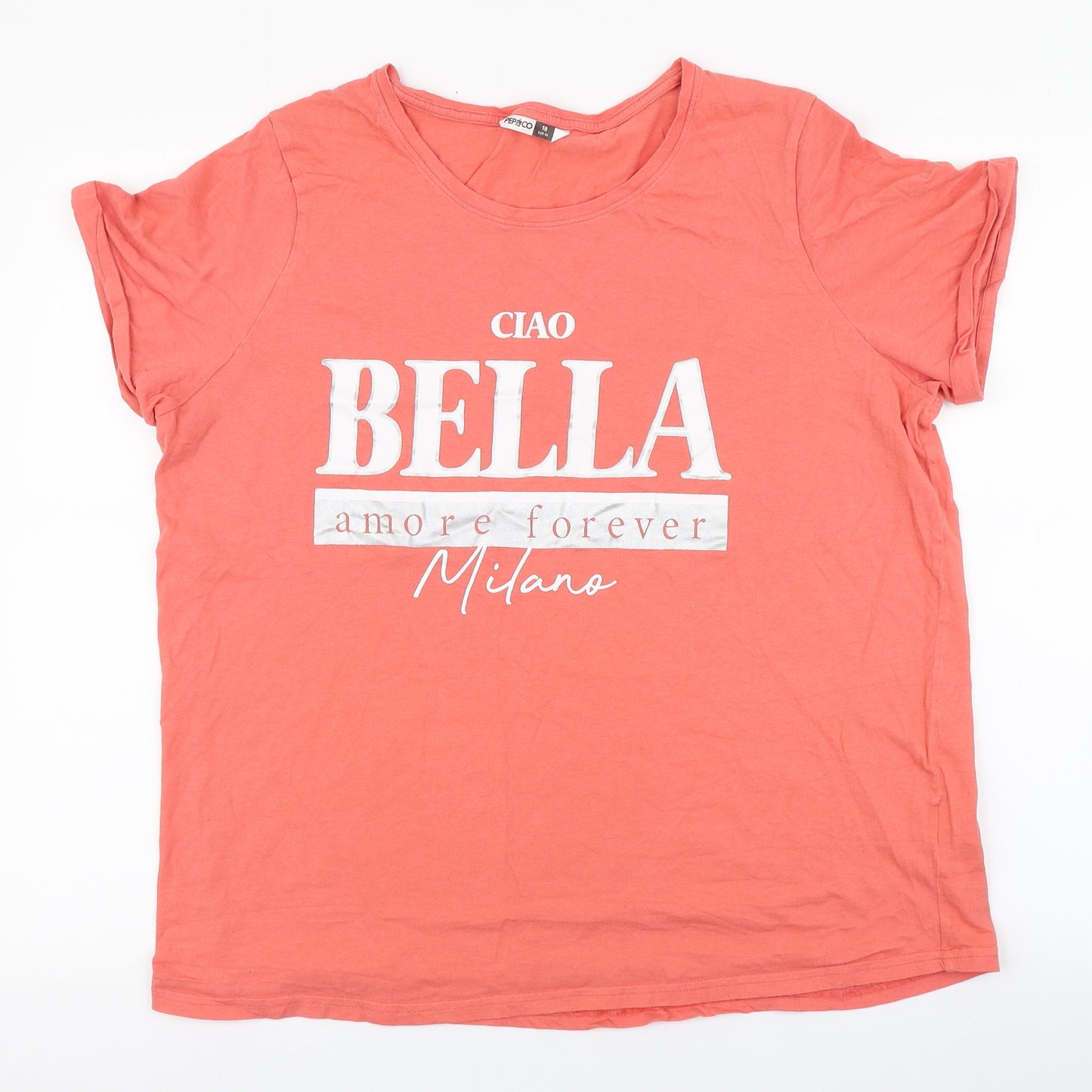 PEP & Co Womens Pink  100% Cotton Basic T-Shirt Size 18 Round Neck - Italy