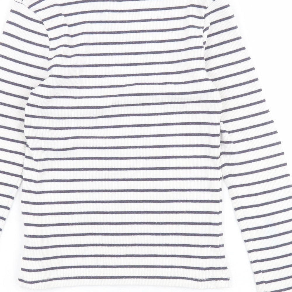 NEXT Girls White Striped Cotton Pullover T-Shirt Size 5 Years Round Neck Pullover