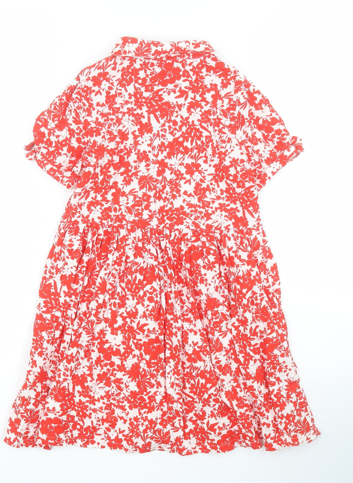TU Girls Red Floral Cotton Shirt Dress  Size 7 Years  Collared Button