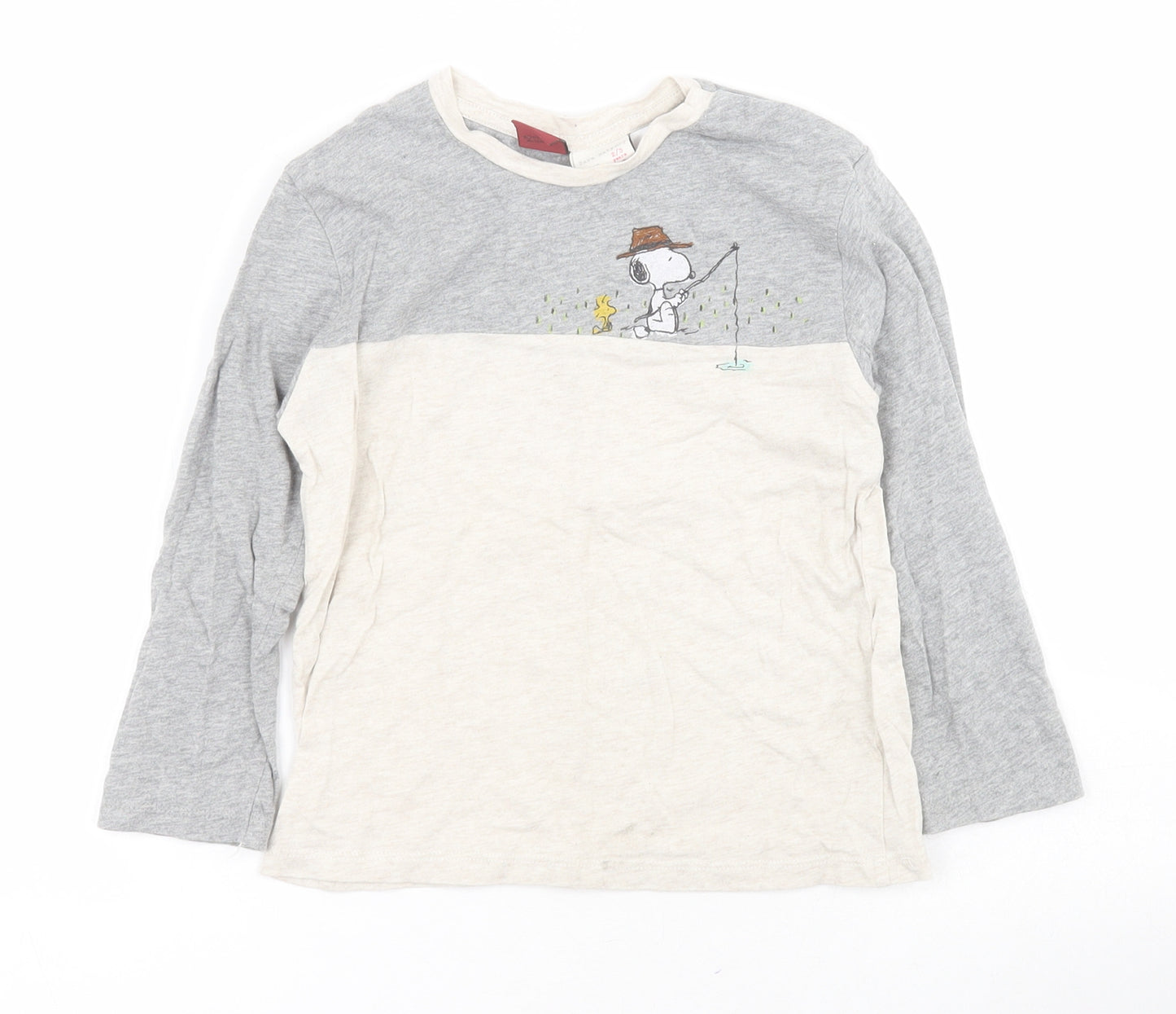 Zara Boys Grey  Cotton Basic T-Shirt Size 2-3 Years Round Neck Pullover - Peanuts