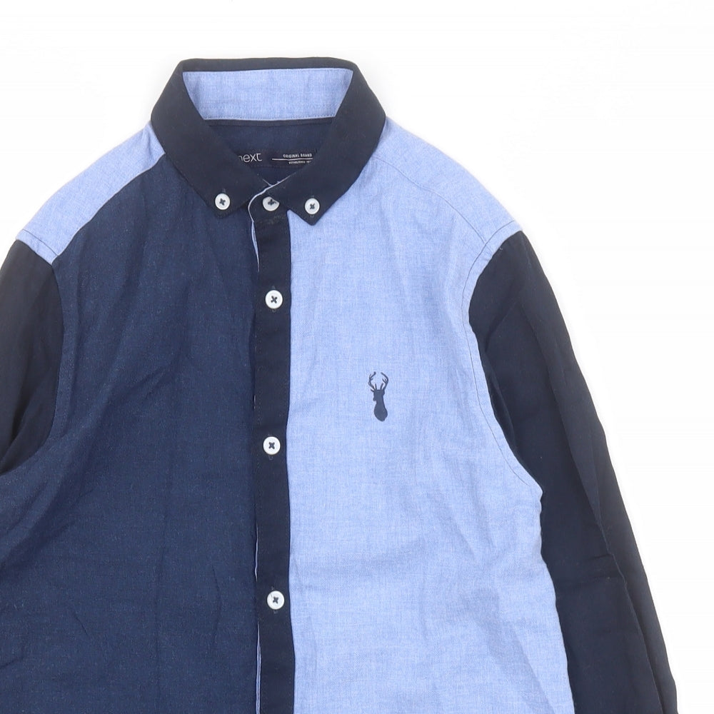 NEXT Boys Blue Colourblock Cotton Basic Button-Up Size 9 Years Collared Button