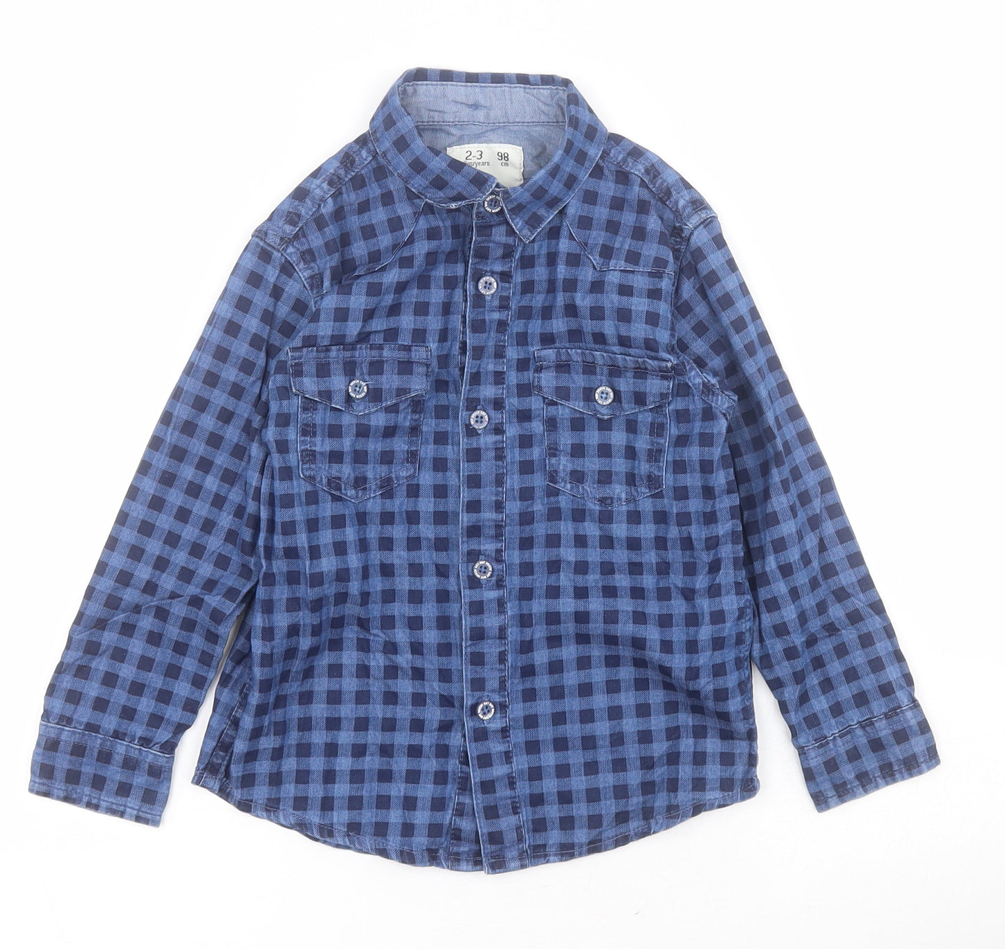 Lefties Boys Blue  Cotton Basic Button-Up Size 2-3 Years Collared Button