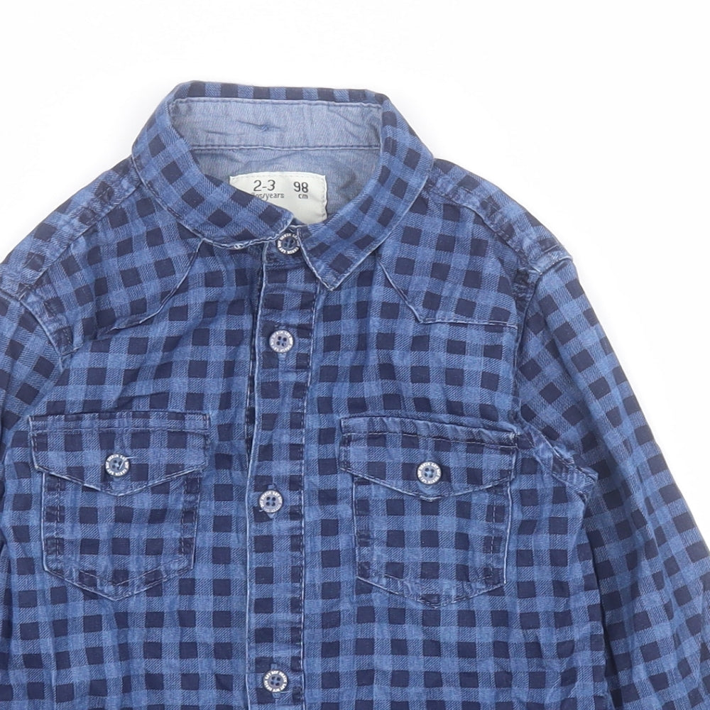 Lefties Boys Blue  Cotton Basic Button-Up Size 2-3 Years Collared Button