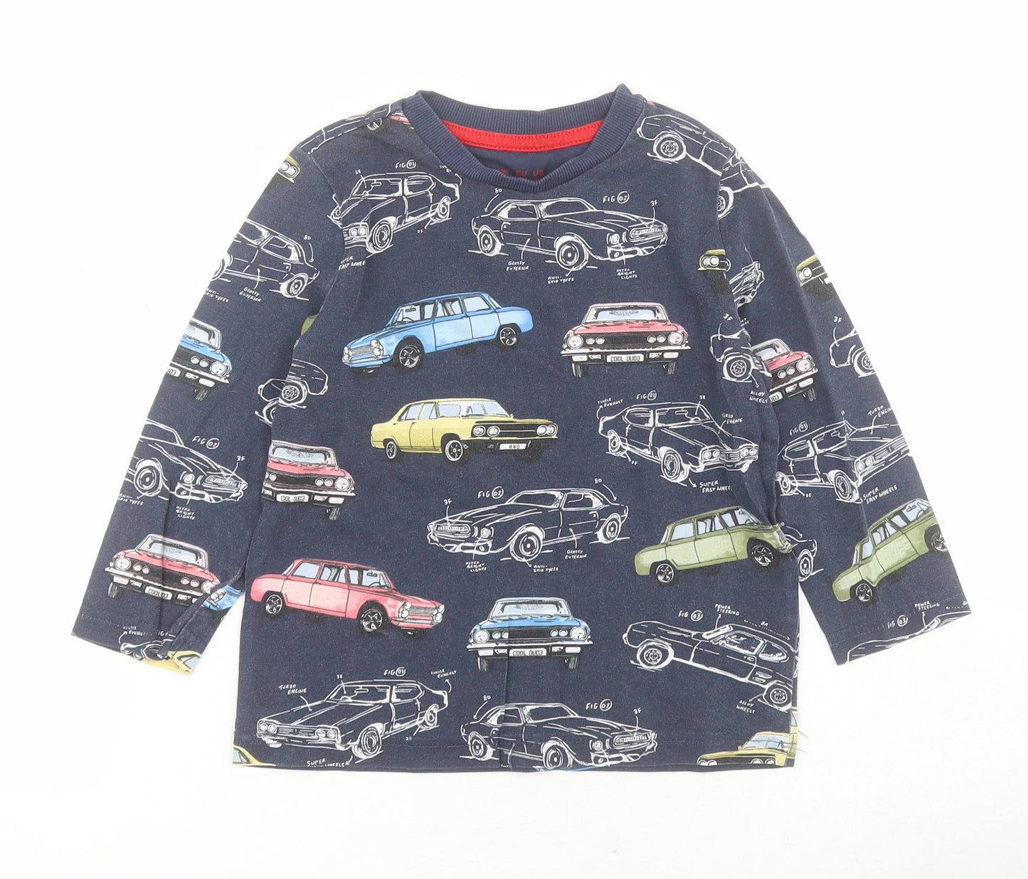 F&F Boys Blue  Cotton Pullover Polo Size 2-3 Years Round Neck Pullover - Cars
