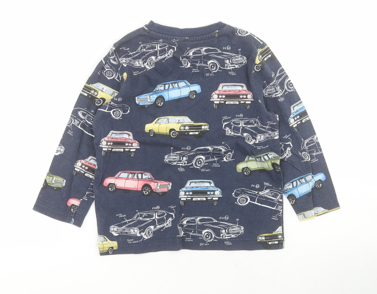 F&F Boys Blue  Cotton Pullover Polo Size 2-3 Years Round Neck Pullover - Cars