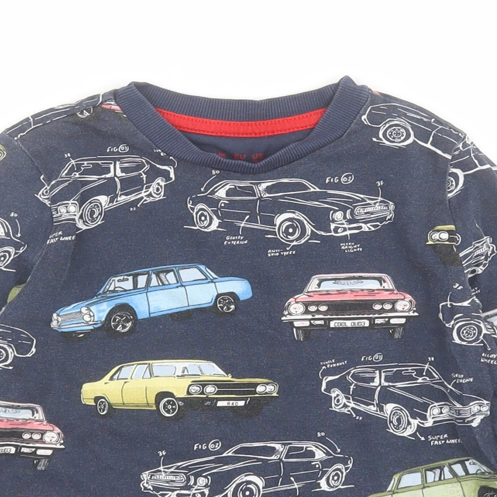 F&F Boys Blue  Cotton Pullover Polo Size 2-3 Years Round Neck Pullover - Cars