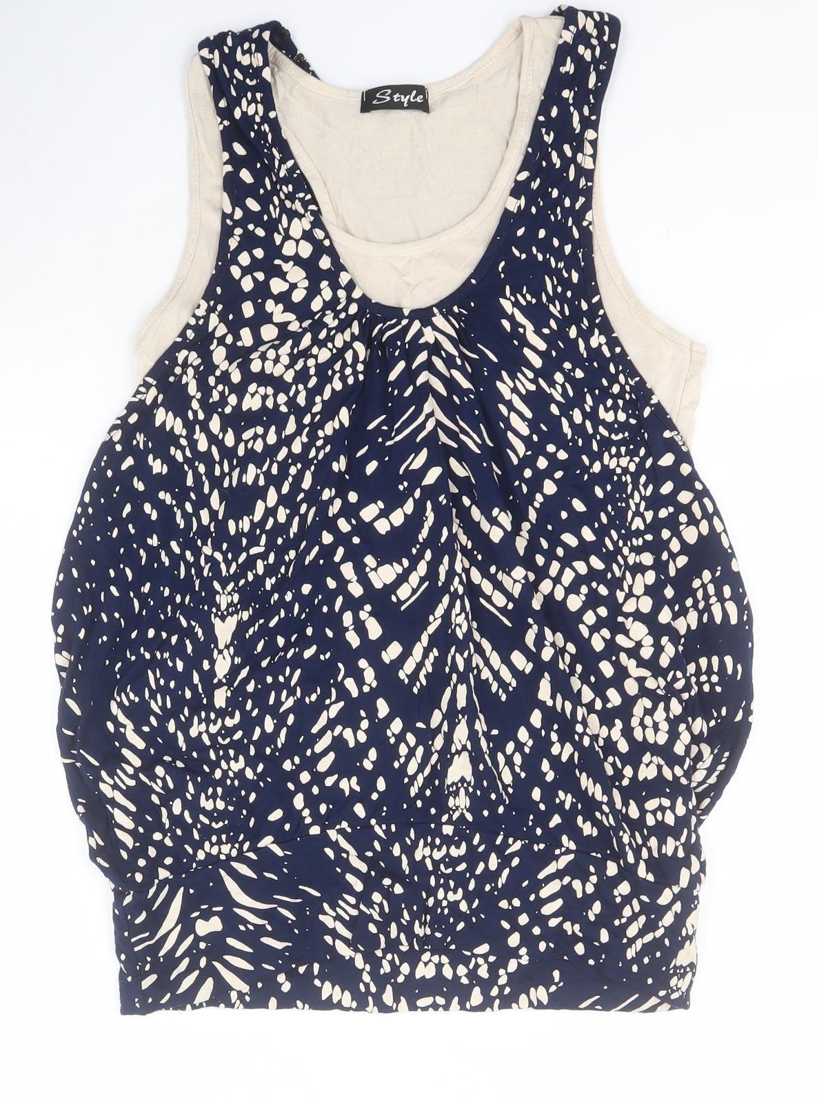 Style Womens Blue Polka Dot Viscose Basic T-Shirt One Size Scoop Neck