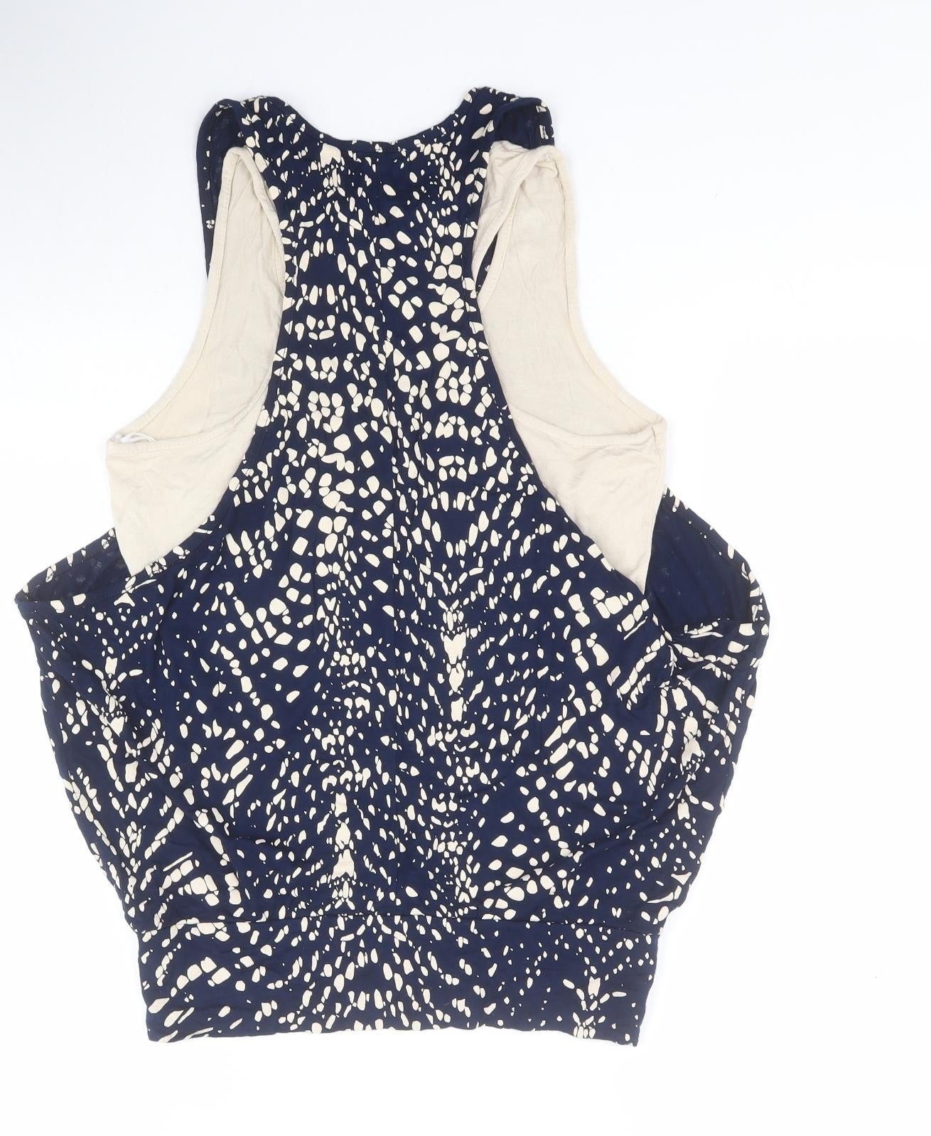 Style Womens Blue Polka Dot Viscose Basic T-Shirt One Size Scoop Neck