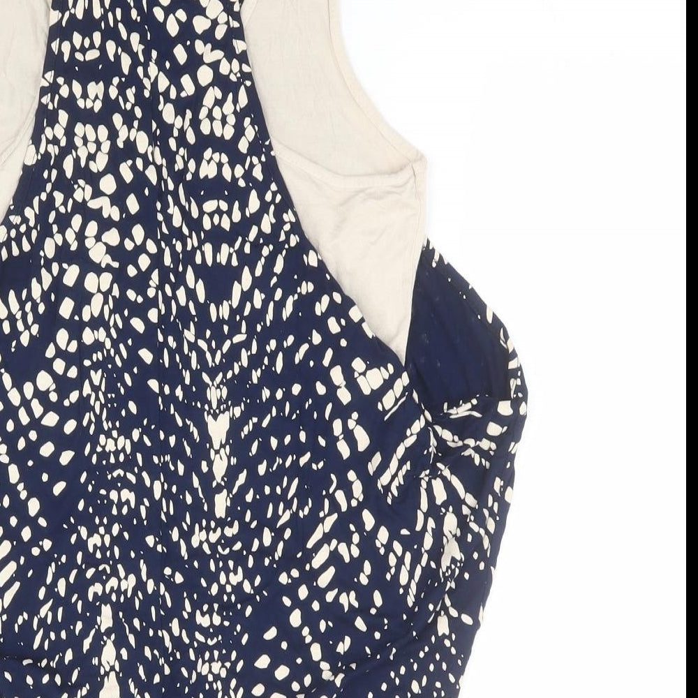 Style Womens Blue Polka Dot Viscose Basic T-Shirt One Size Scoop Neck