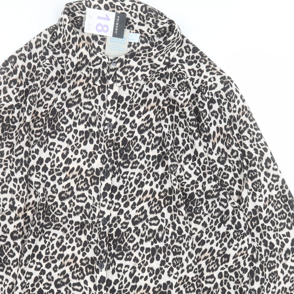 Primark Womens Brown Animal Print Polyester Basic Button-Up Size 18 Collared
