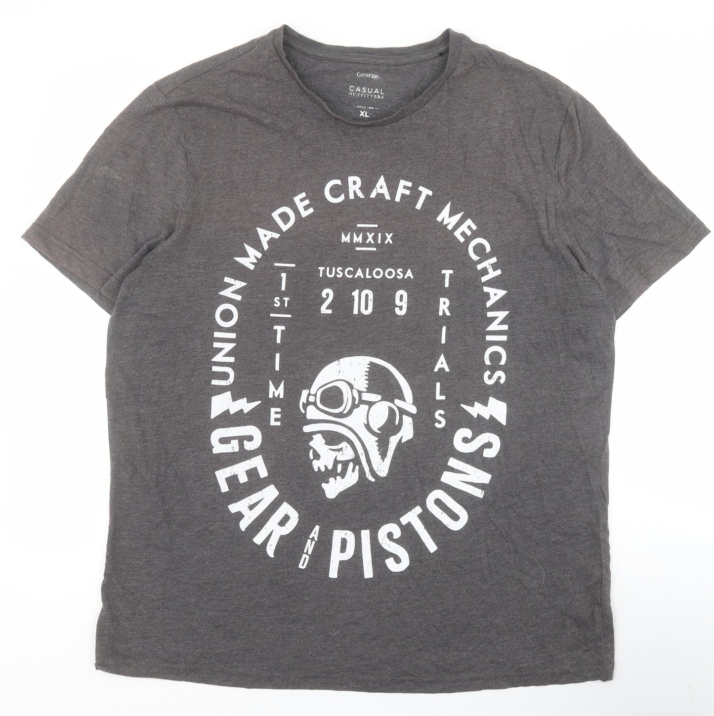George Mens Grey  Cotton  T-Shirt Size XL Round Neck  - Skull