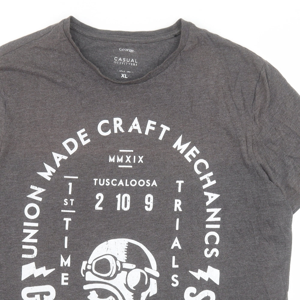 George Mens Grey  Cotton  T-Shirt Size XL Round Neck  - Skull