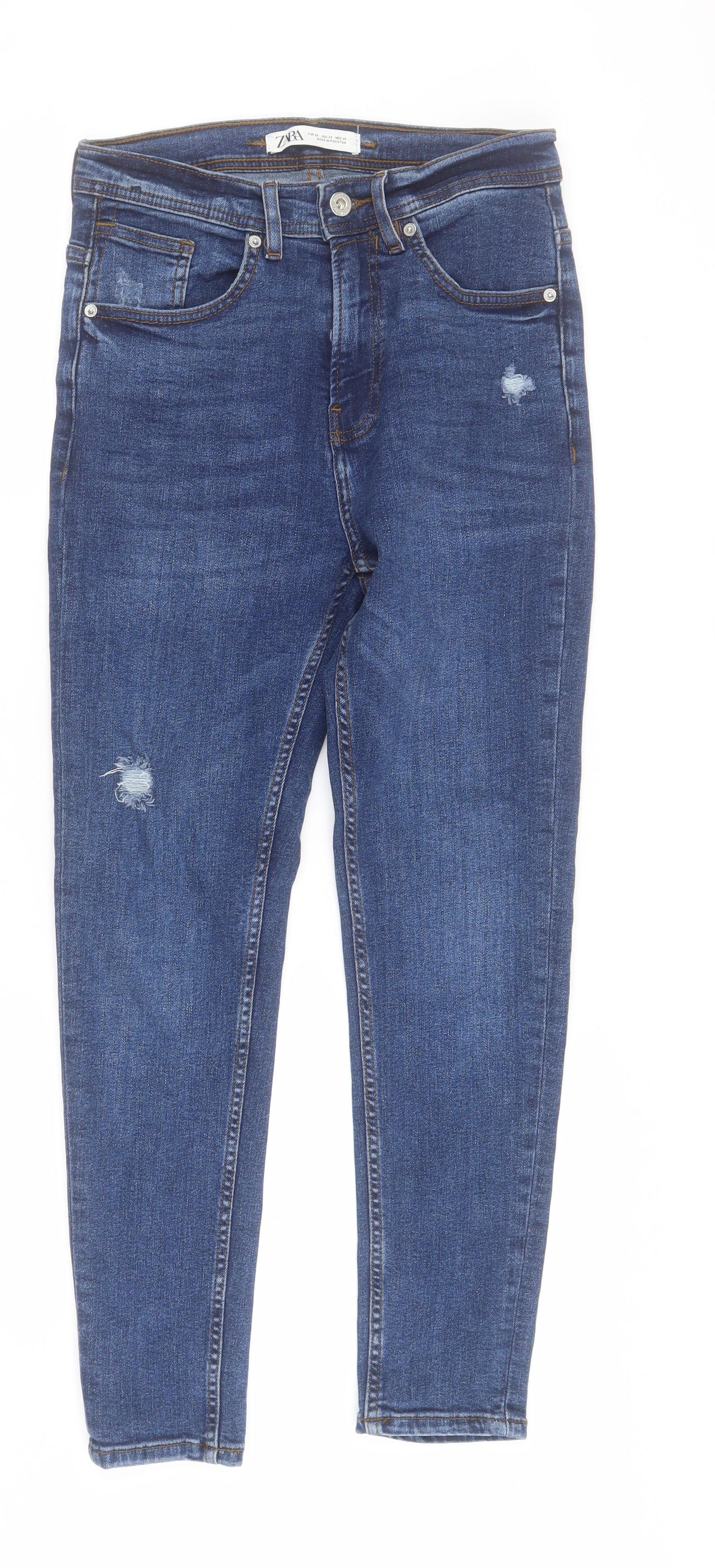 Zara Womens Blue  Cotton Skinny Jeans Size 10 L28 in Regular Zip