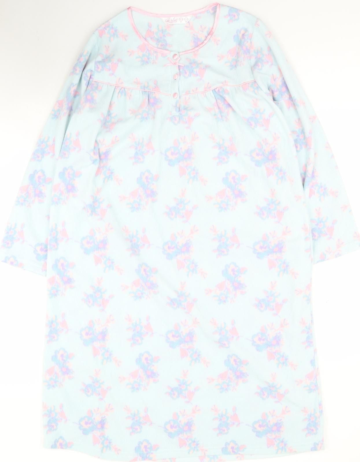 Lady Selena Womens Blue Floral Polyester Top Nightshirt Size 14   - 14 / 16