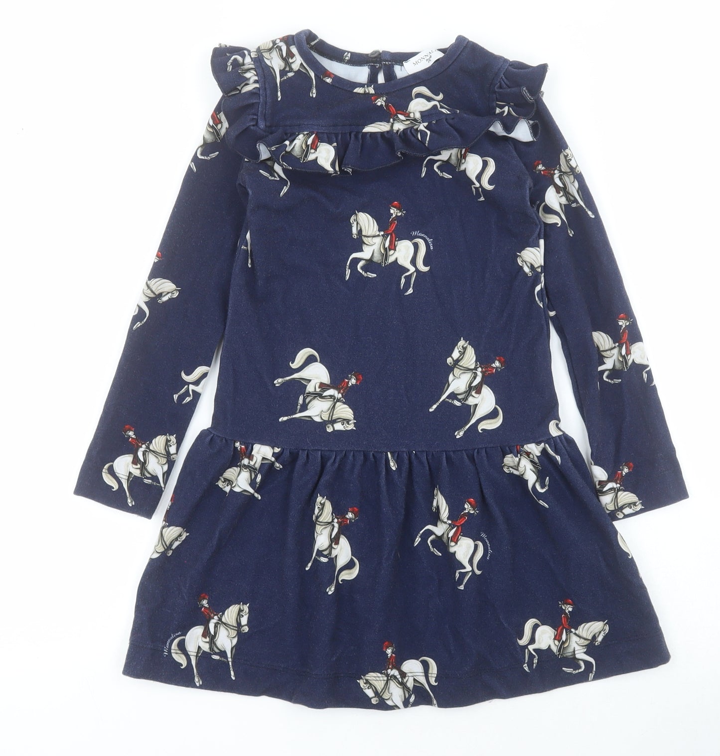 Monnalisa Girls Blue  Viscose Fit & Flare  Size 6 Years  Round Neck Pullover - Horse