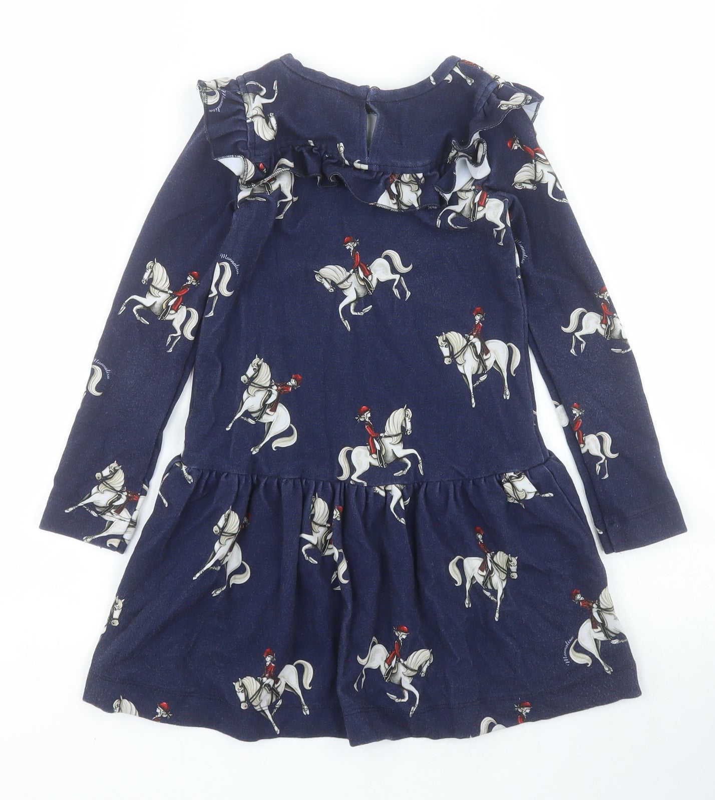 Monnalisa Girls Blue  Viscose Fit & Flare  Size 6 Years  Round Neck Pullover - Horse