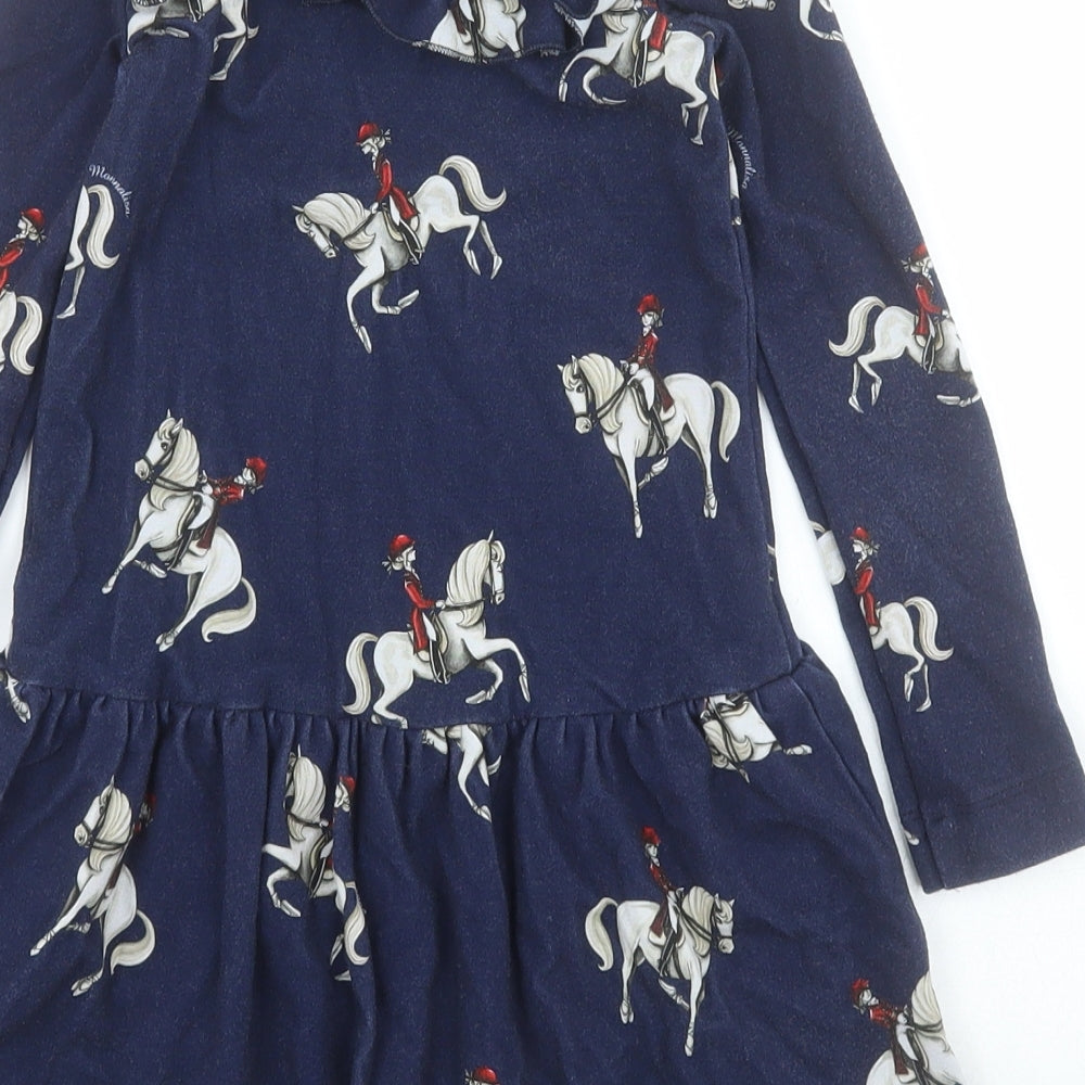 Monnalisa Girls Blue  Viscose Fit & Flare  Size 6 Years  Round Neck Pullover - Horse