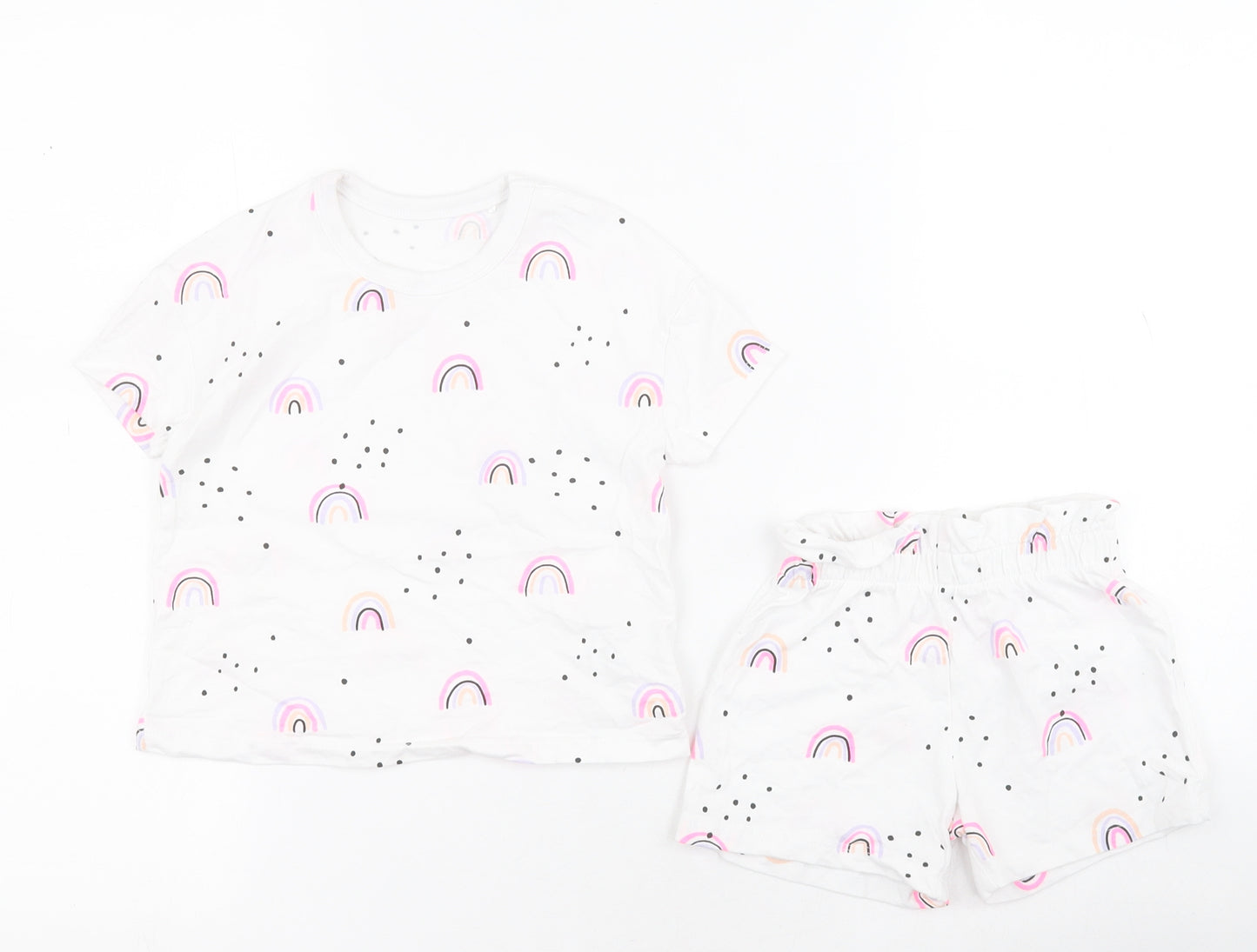 George Baby White  100% Cotton Dress Set Outfit/Set Size 18-24 Months  Pullover - Rainbows