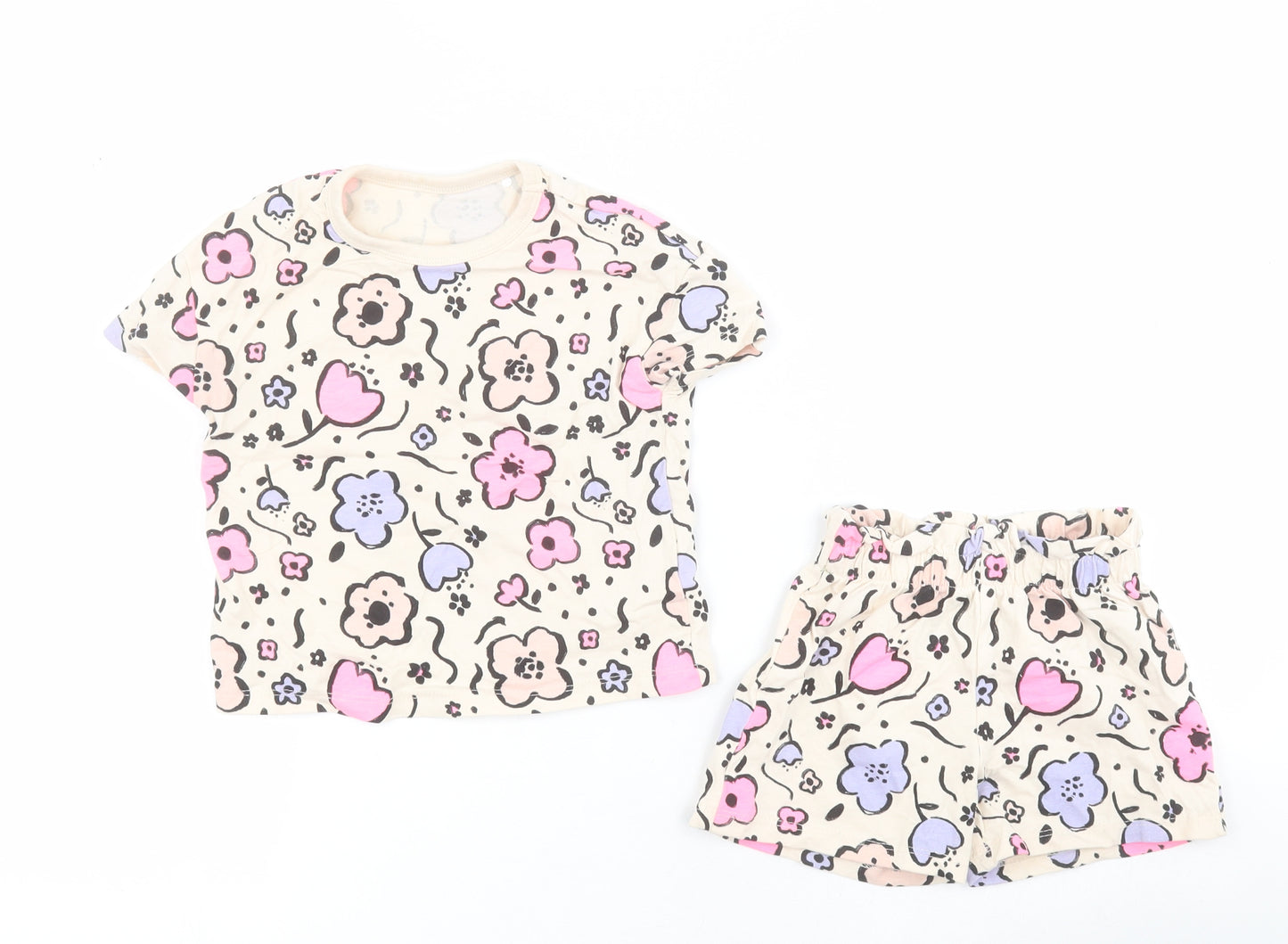 George Baby Beige Floral Cotton Shorts Outfit/Set Size 18-24 Months  Pullover