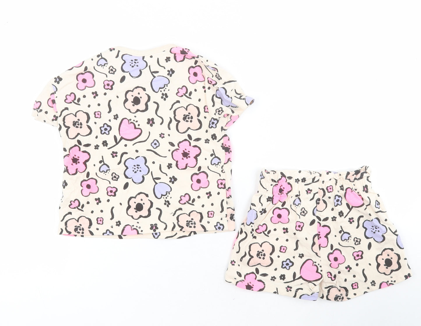 George Baby Beige Floral Cotton Shorts Outfit/Set Size 18-24 Months  Pullover
