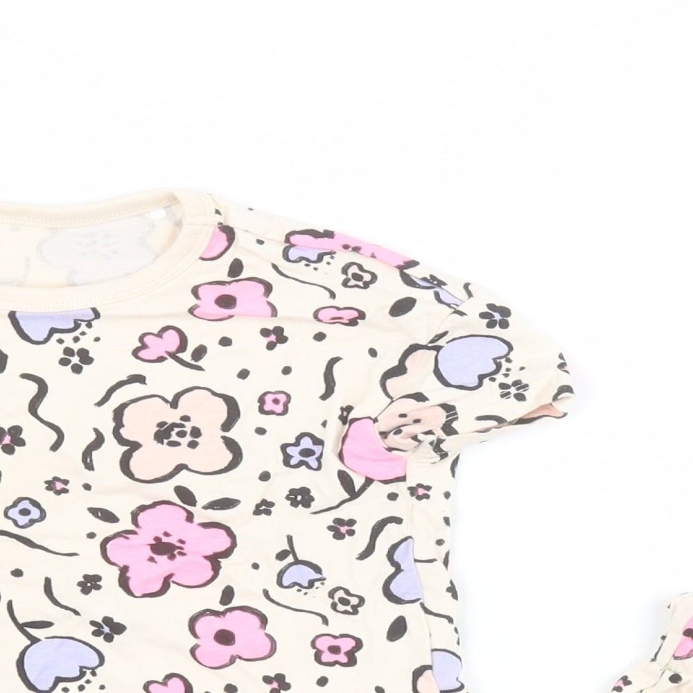 George Baby Beige Floral Cotton Shorts Outfit/Set Size 18-24 Months  Pullover