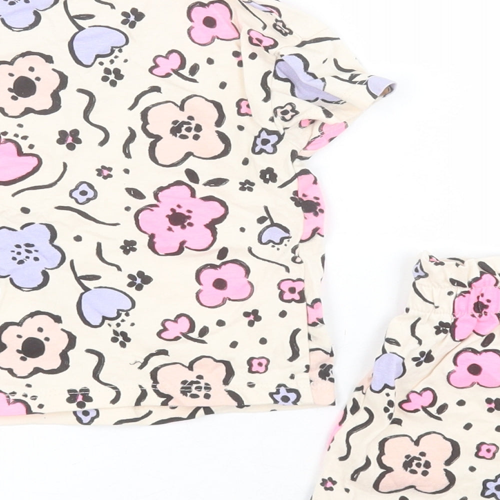 George Baby Beige Floral Cotton Shorts Outfit/Set Size 18-24 Months  Pullover