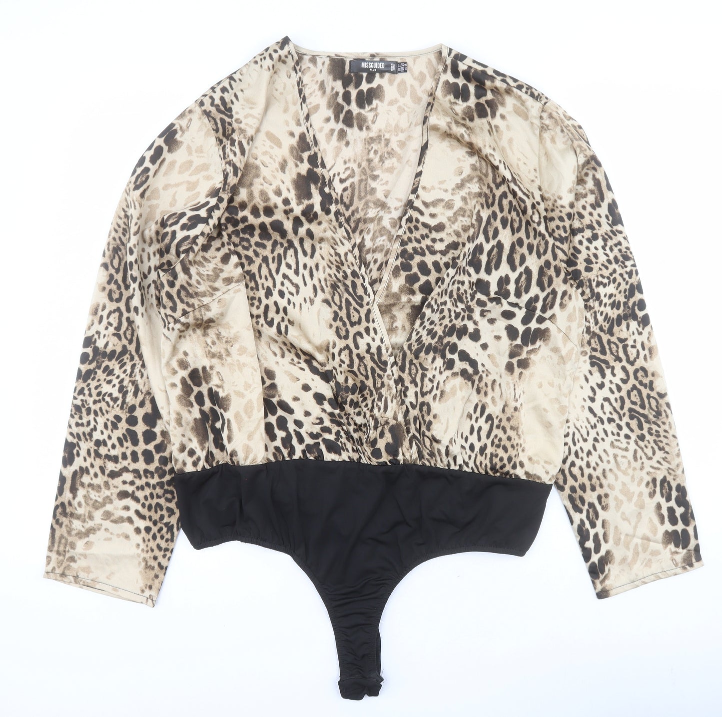 Missguided Womens Brown Animal Print Polyester Bodysuit One-Piece Size 22  Snap