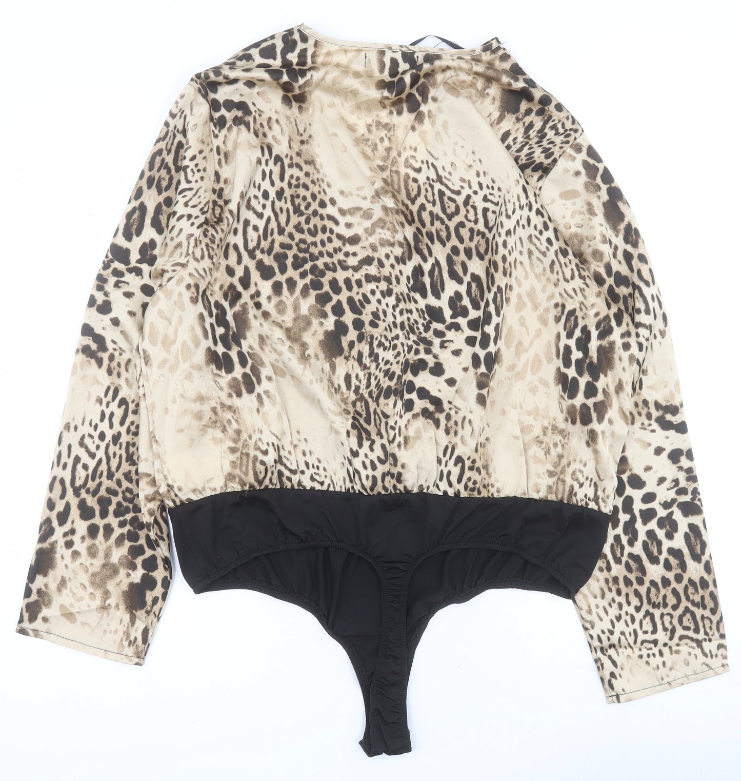 Missguided Womens Brown Animal Print Polyester Bodysuit One-Piece Size 22  Snap