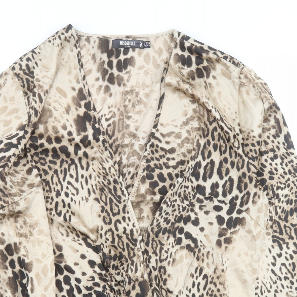 Missguided Womens Brown Animal Print Polyester Bodysuit One-Piece Size 22  Snap