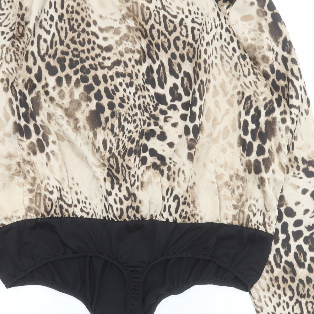 Missguided Womens Brown Animal Print Polyester Bodysuit One-Piece Size 22  Snap