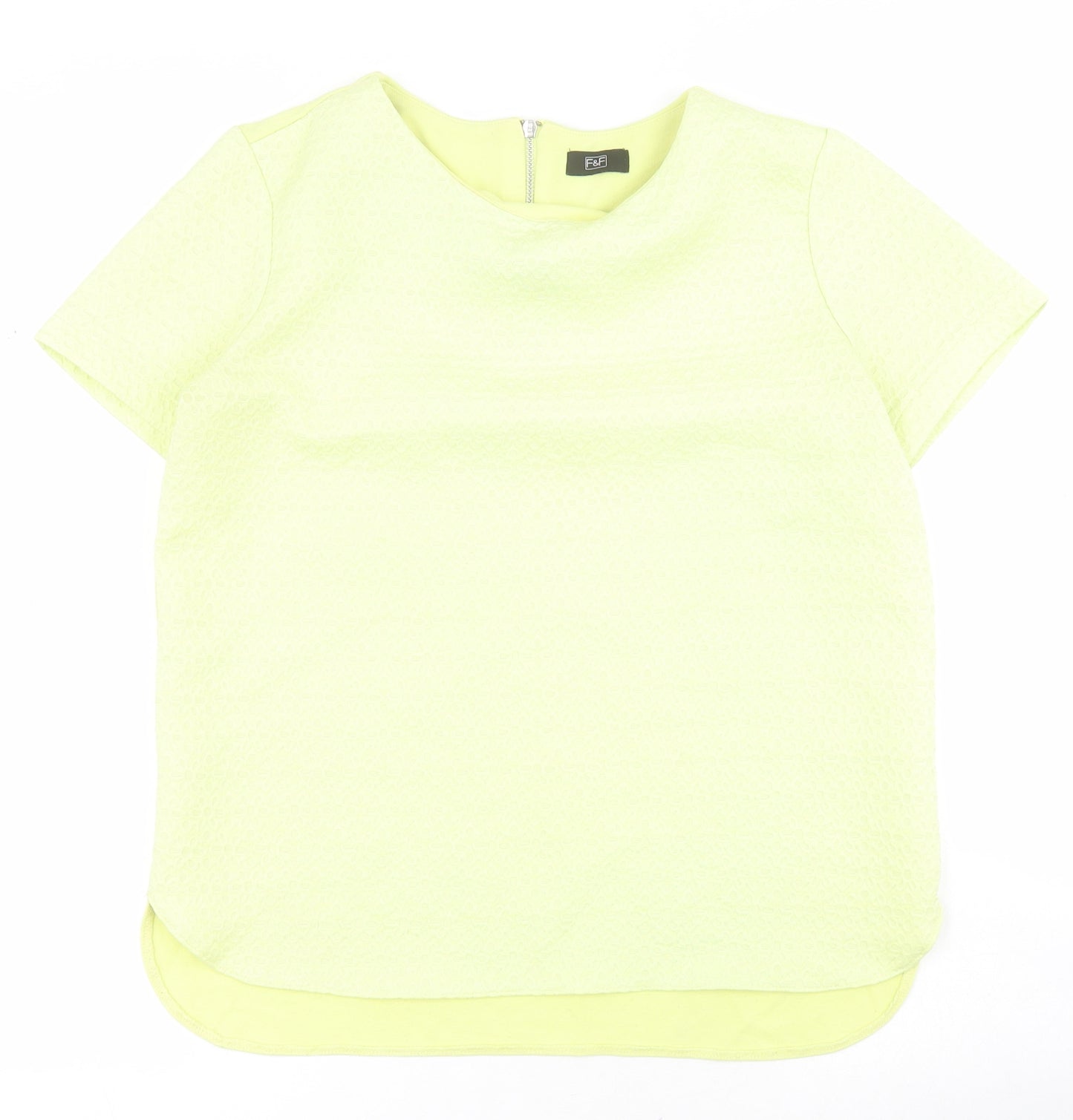 F&F Womens Yellow Floral Polyester Basic T-Shirt Size 10 Round Neck